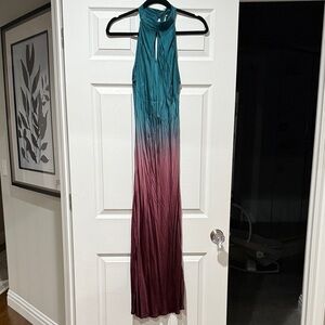YFB YOUNG FAB & BROKE Elegant Teal and Burgundy Maxi Dress